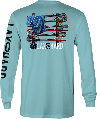Boys Lacrosse Stick American Flag Long Sleeve T-Shirt - Mint