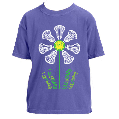 Girls Glitter Flower Lacrosse T-Shirt - Purple