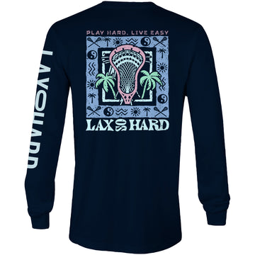 Kids navy long sleeve California-graphic lacrosse tee back