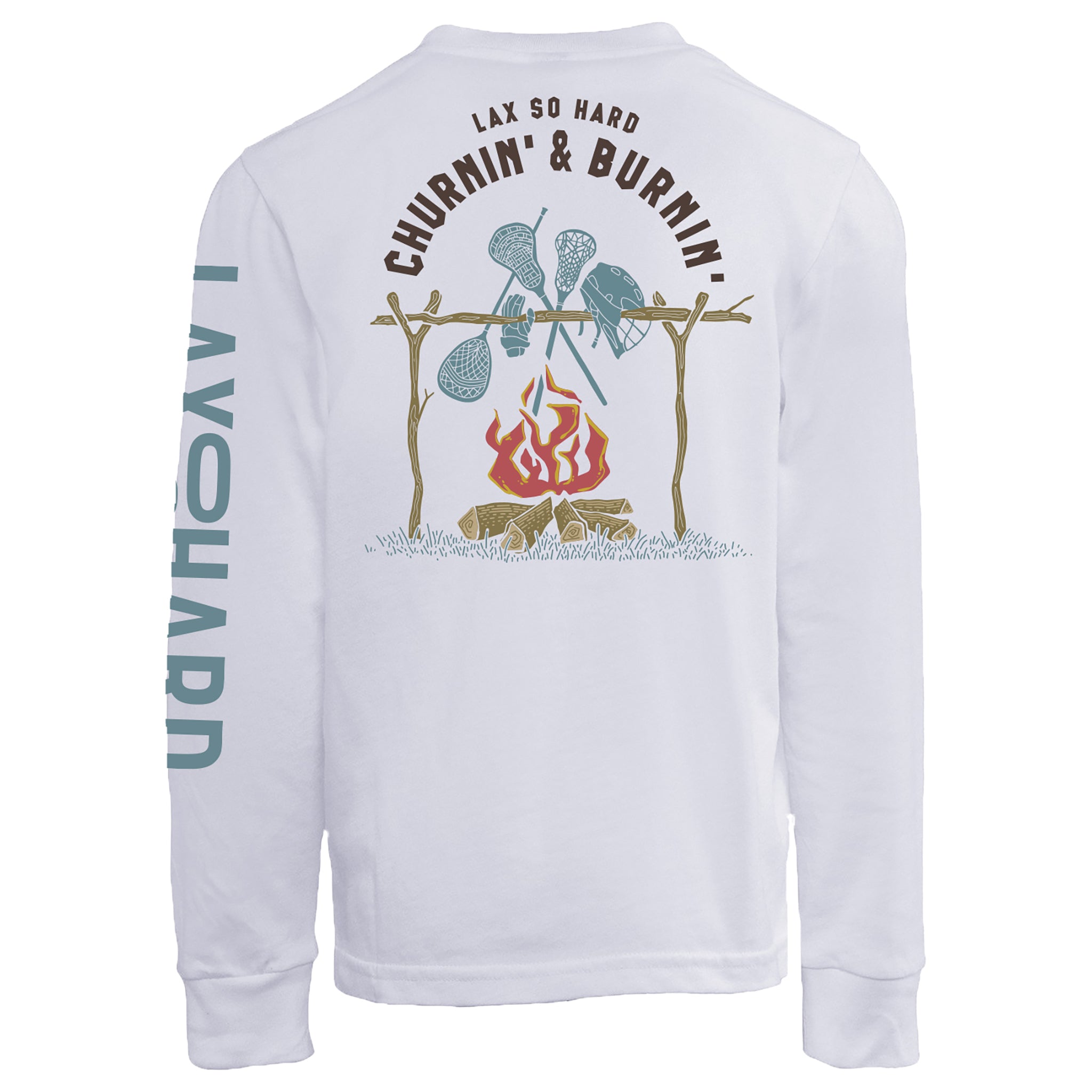 Kids Churnin & Burnin Lacrosse Long Sleeve T-Shirt - White