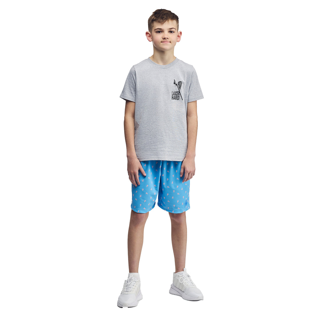 Kids Lacrosse Stick American Flag T-Shirt - Gray