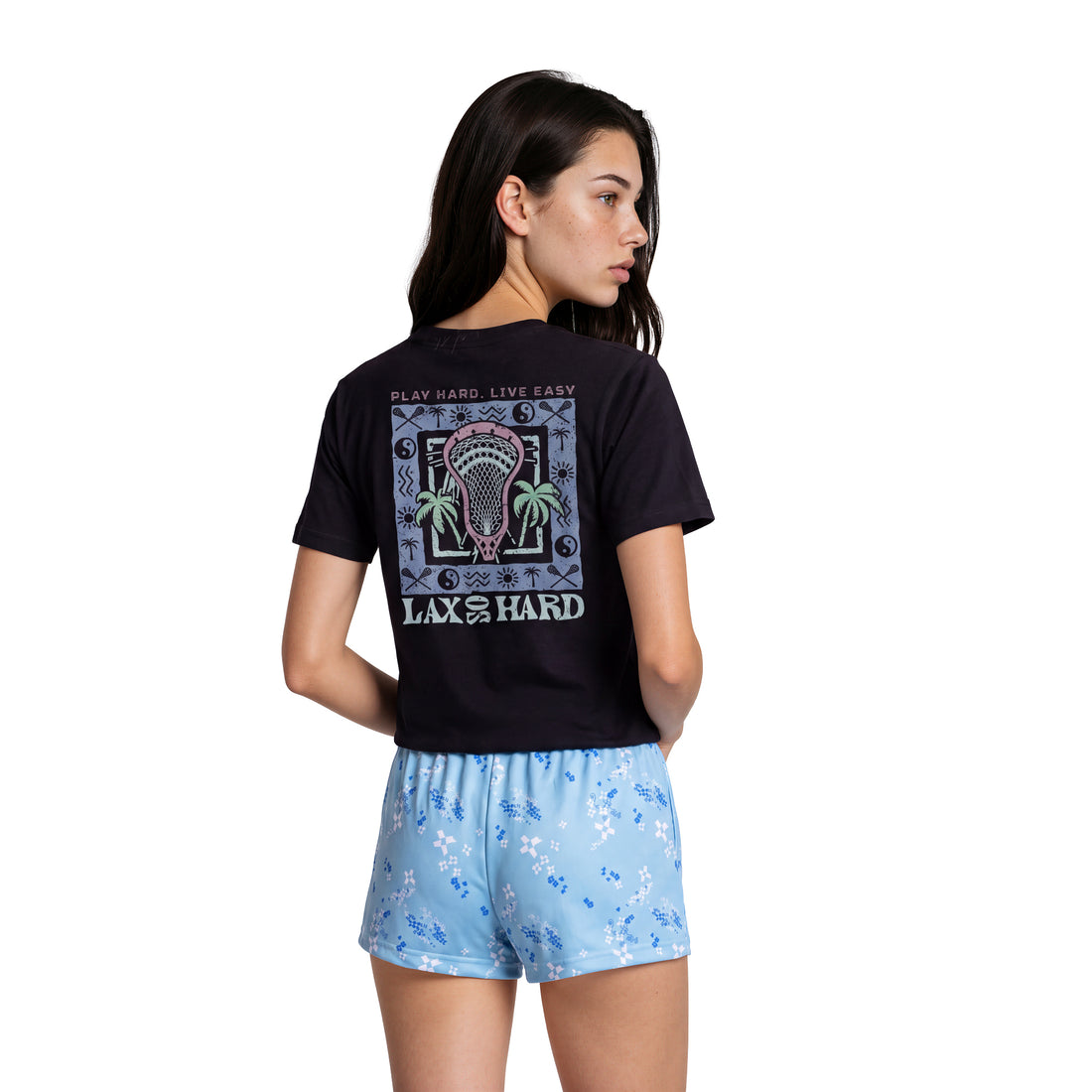 Womens navy California-graphic lacrosse t-shirt back