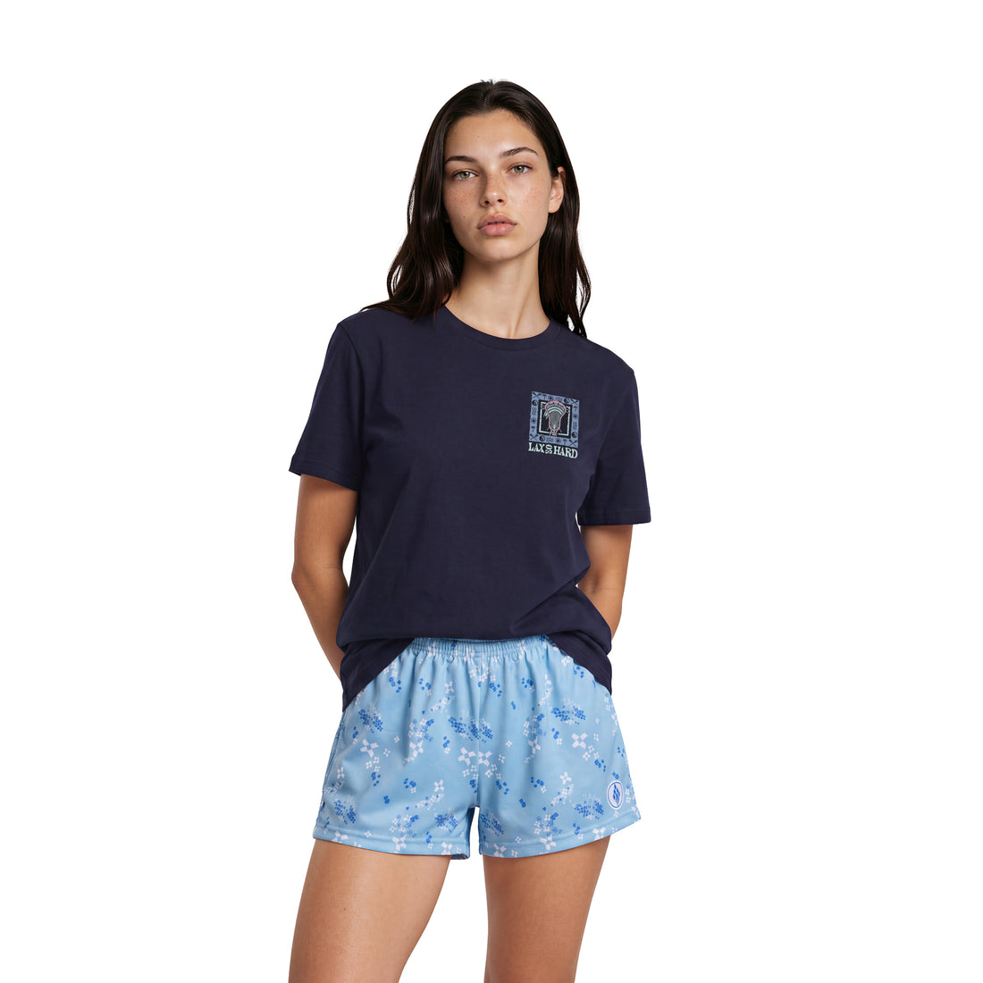Womens navy California-graphic lacrosse t-shirt back