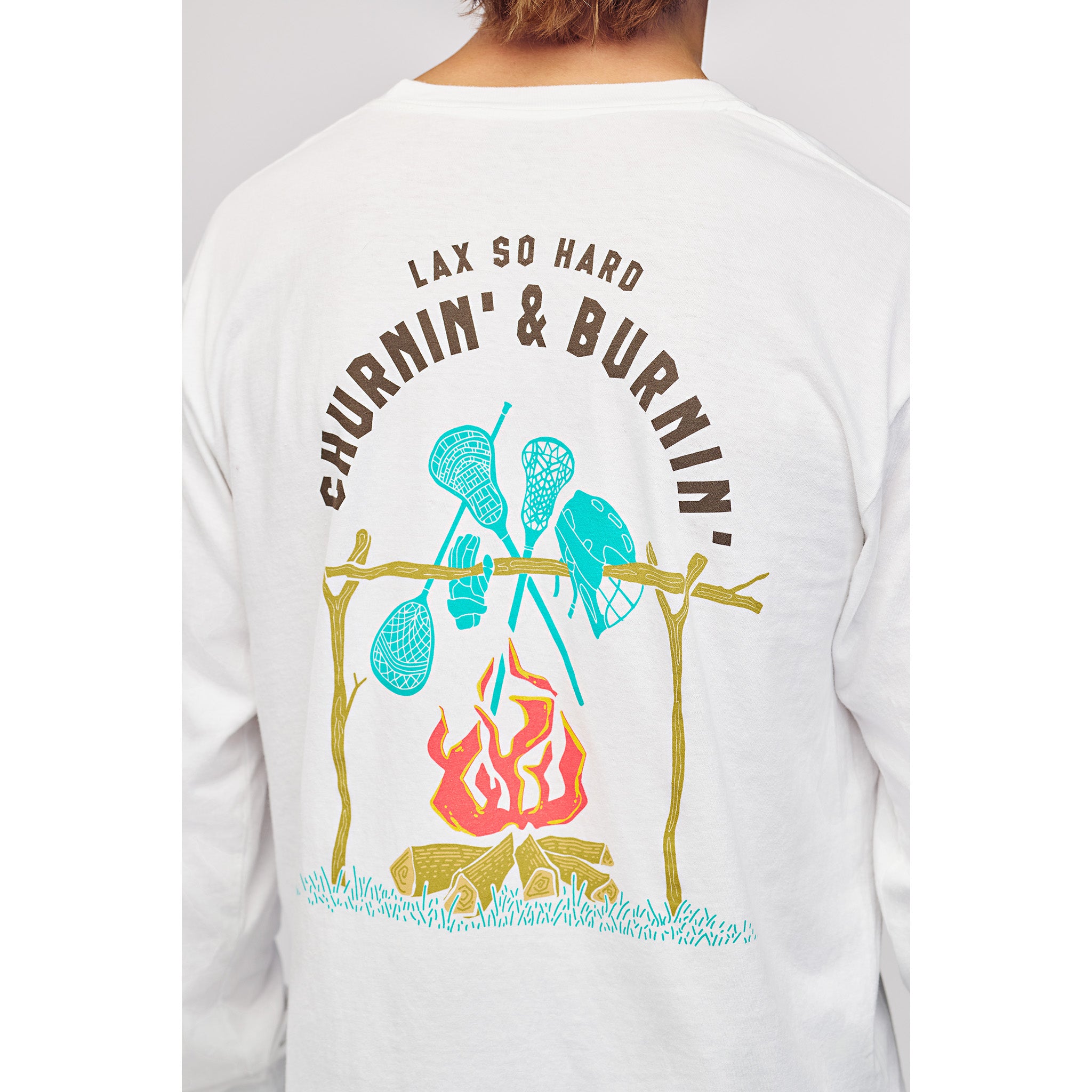 Kids Churnin & Burnin Lacrosse Long Sleeve T-Shirt - White
