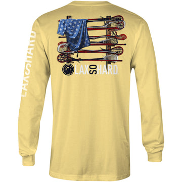 Kids Lacrosse Stick American Flag Long Sleeve T-Shirt