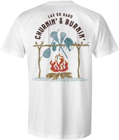 Mens Churnin & Burnin Lacrosse T-Shirt - White