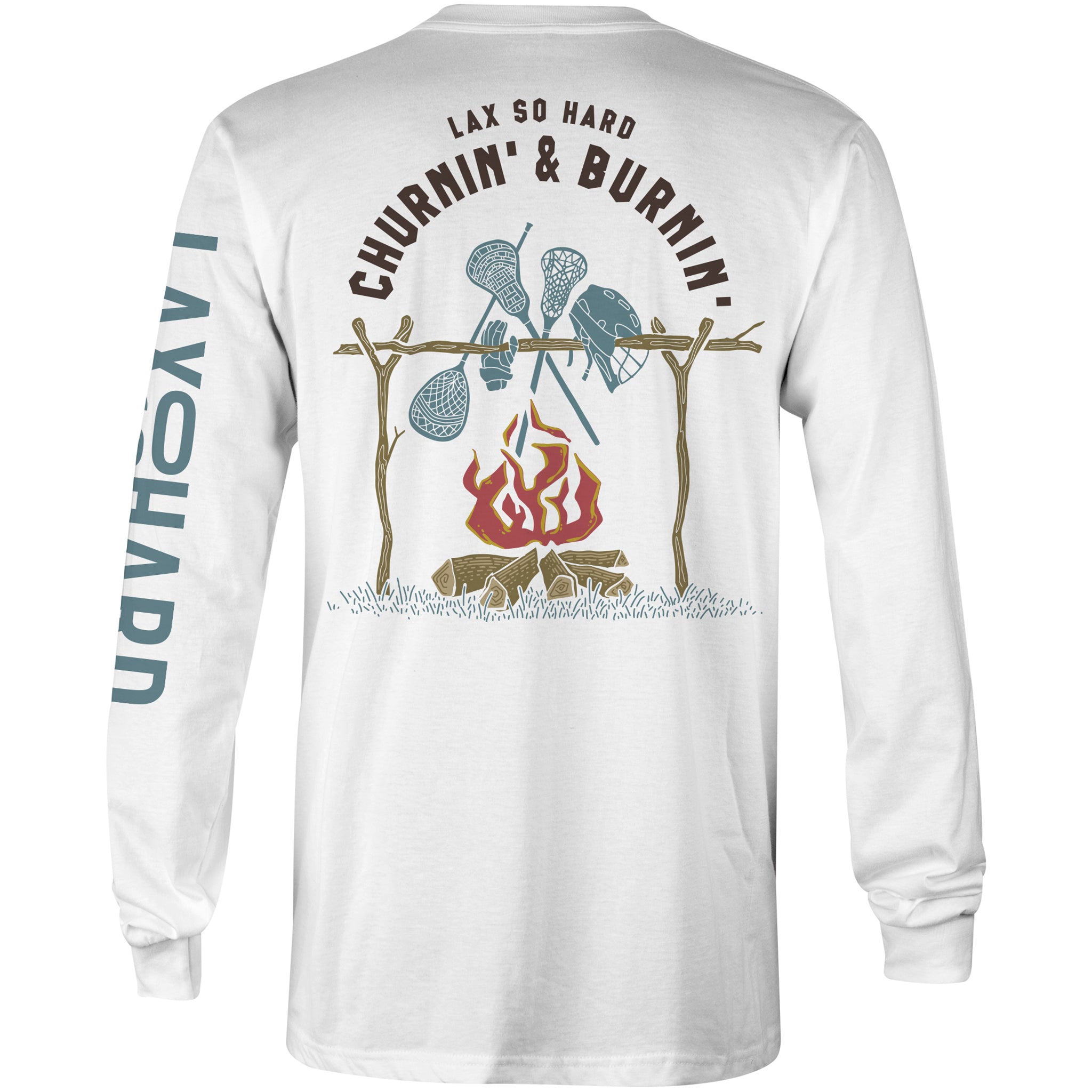 Churnin & Burnin Lacrosse Long Sleeve T-Shirt - White