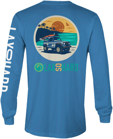 Mens Beach Lacrosse Long Sleeve T-Shirt - Blue