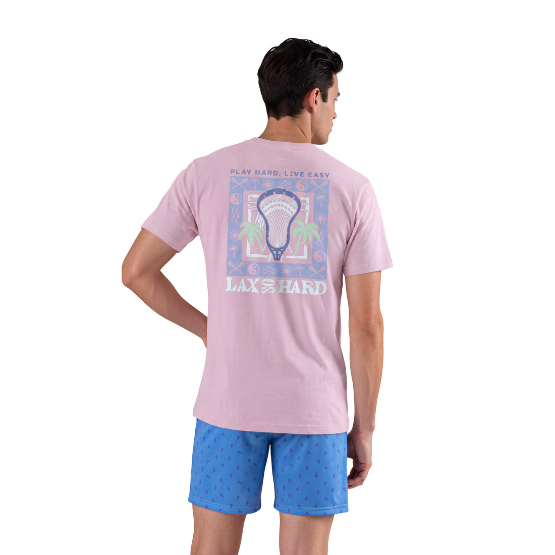 Mens pink California-graphic lacrosse t-shirt back model