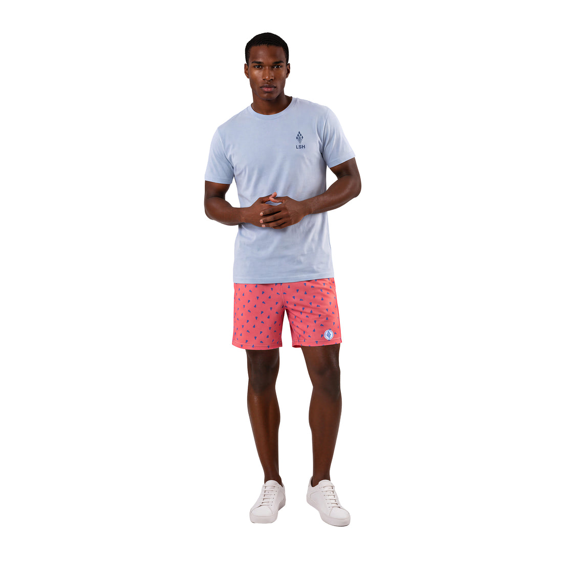 Mens prep pink lacrosse shorts half bottom front
