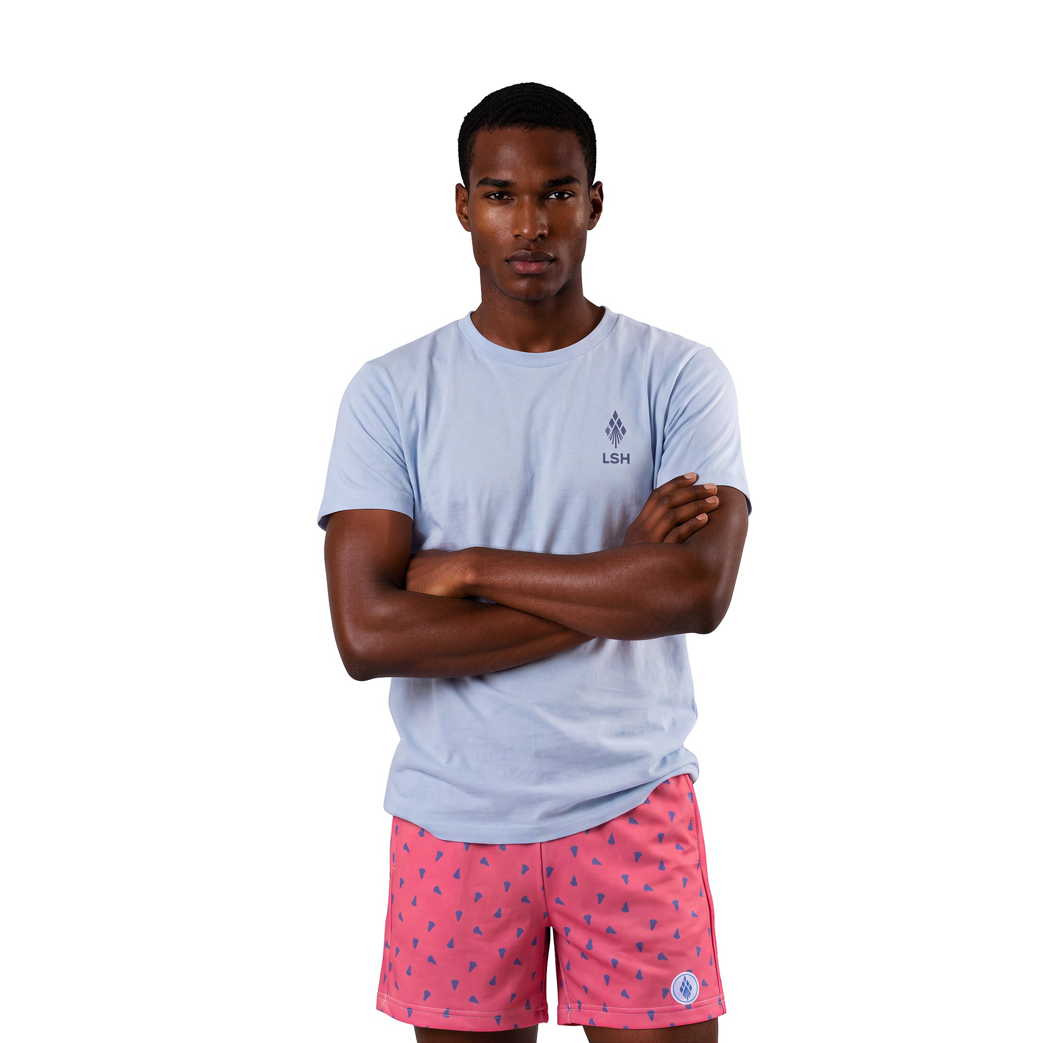 Mens prep pink lacrosse shorts half front
