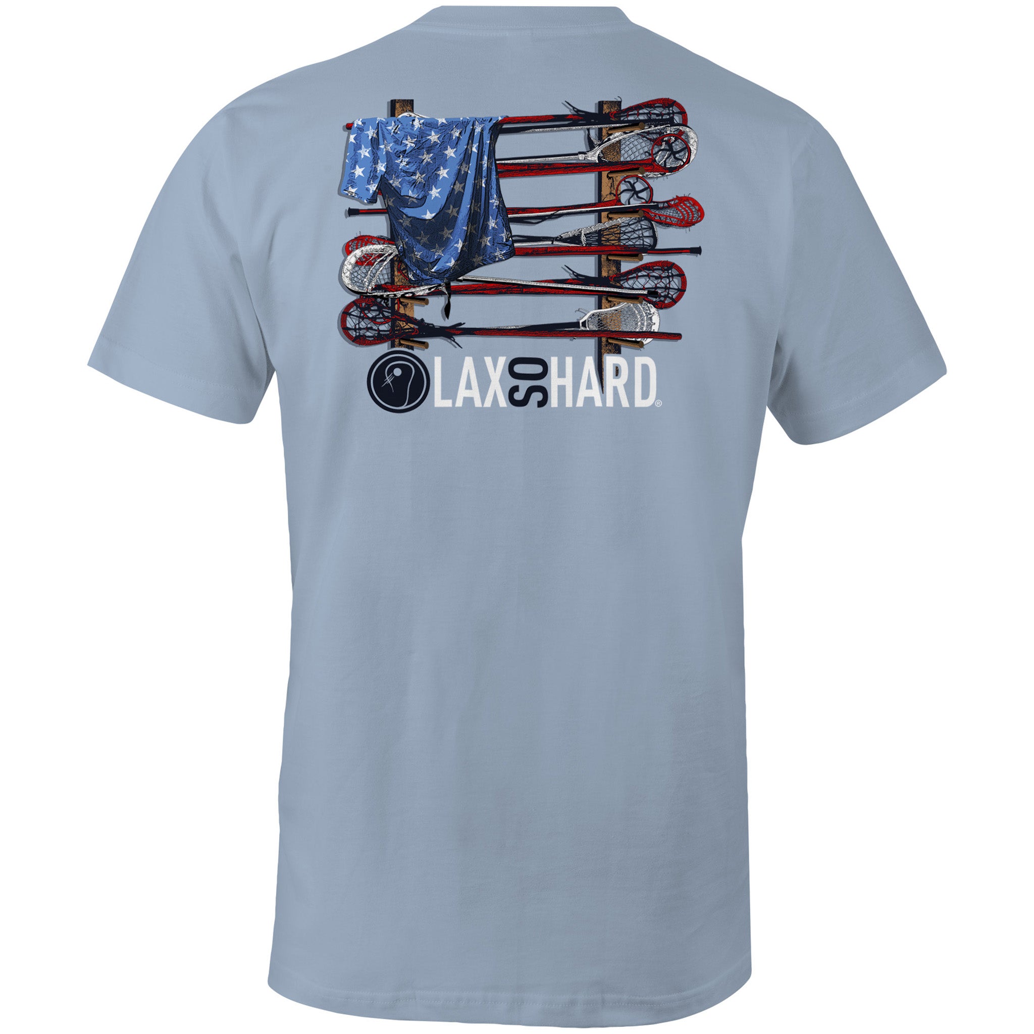 Lacrosse Stick American Flag T-Shirt - Light Blue