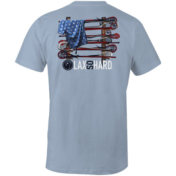 Lacrosse Stick American Flag T-Shirt - Light Blue