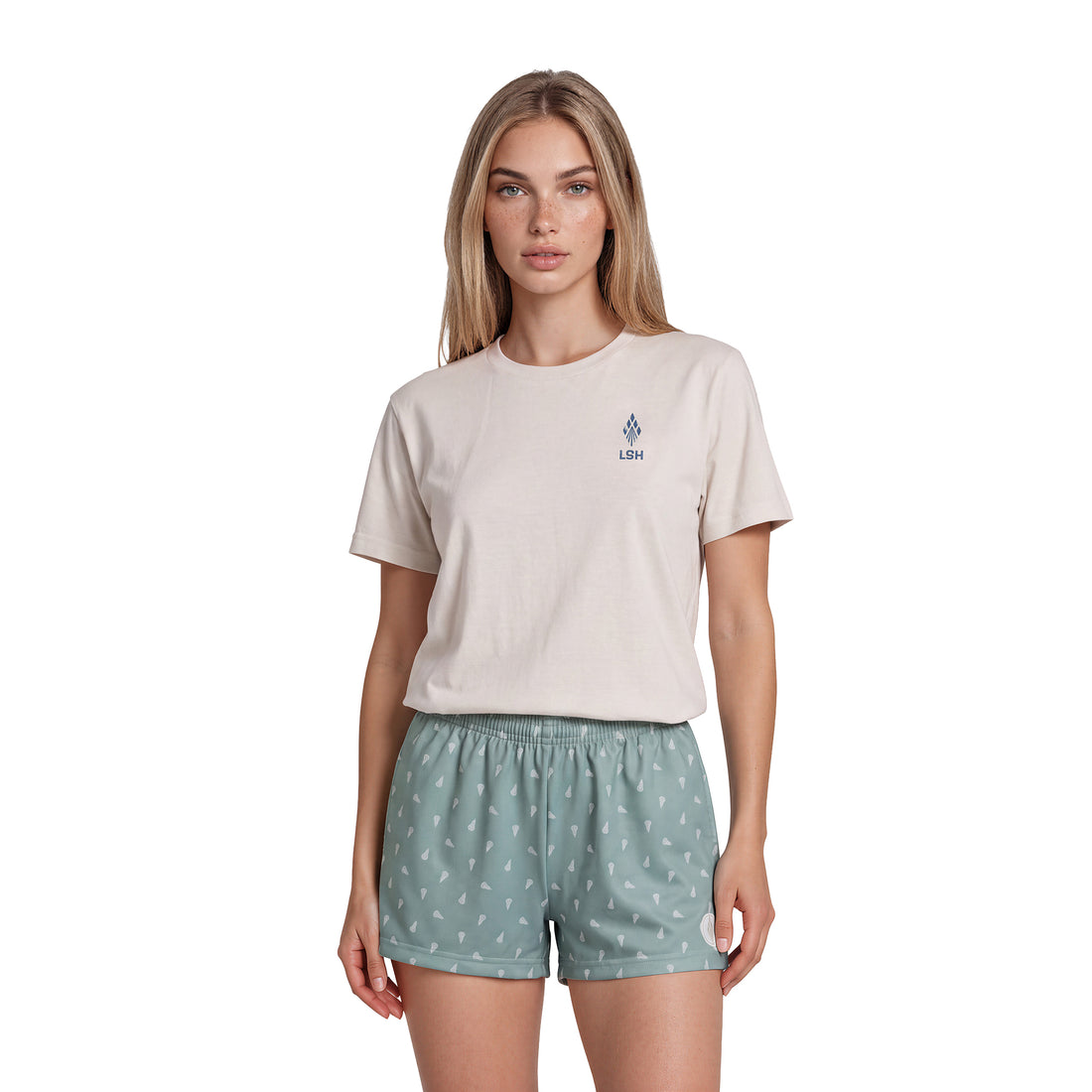 Womens green prep lacrosse shorts front half top