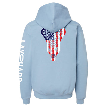 Mens American flag lacrosse hoodie back