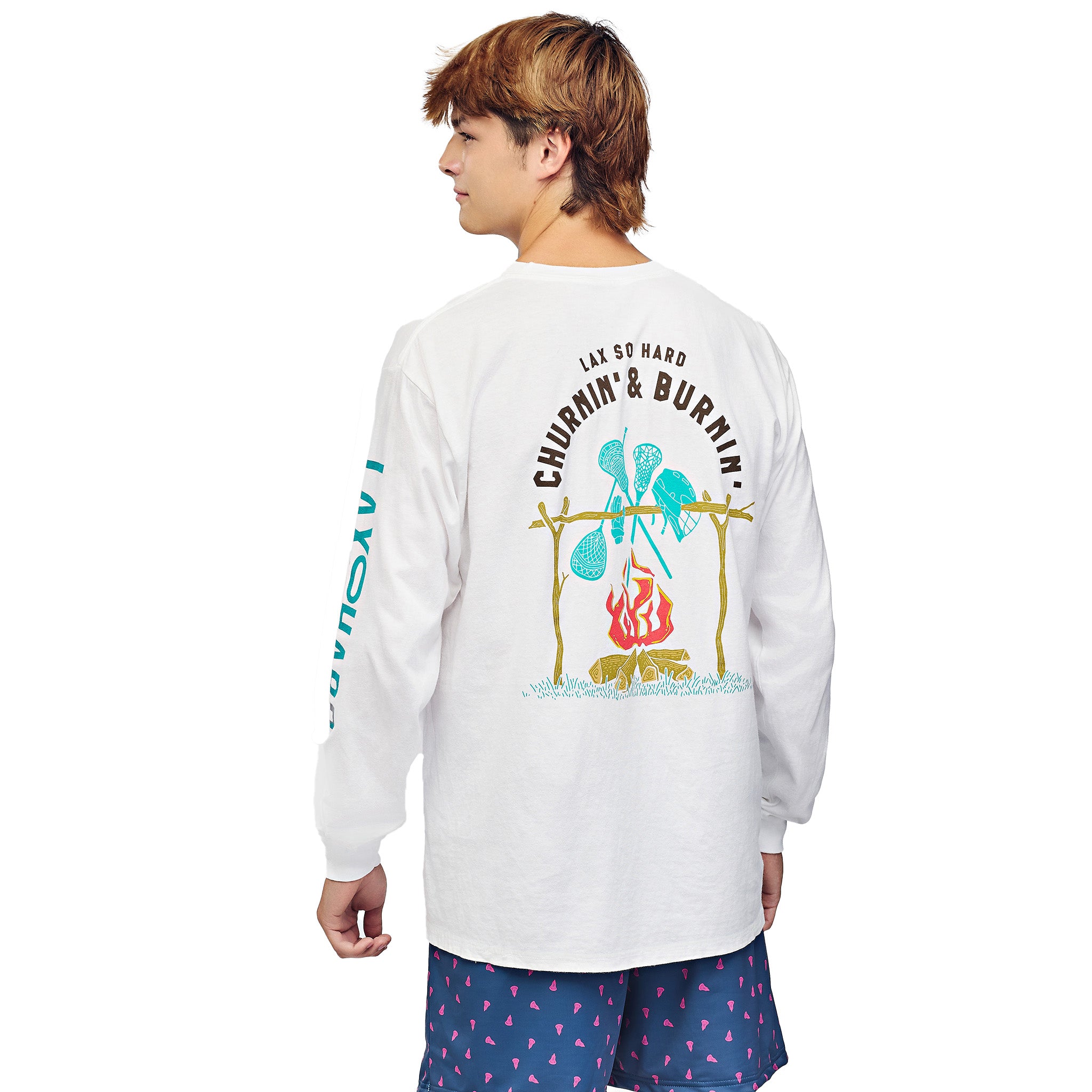 Churnin & Burnin Lacrosse Long Sleeve T-Shirt - White