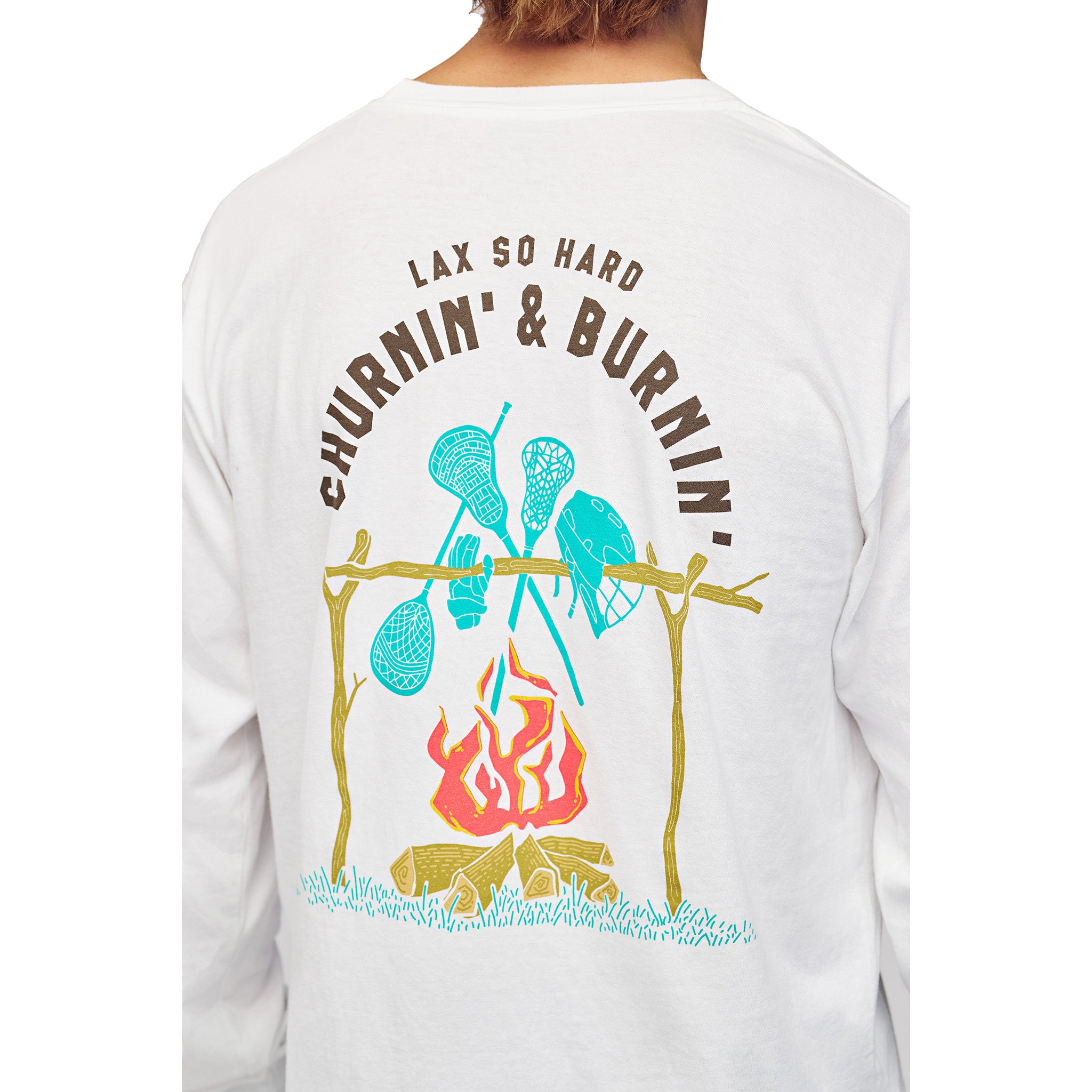 Churnin & Burnin Lacrosse Long Sleeve T-Shirt - White
