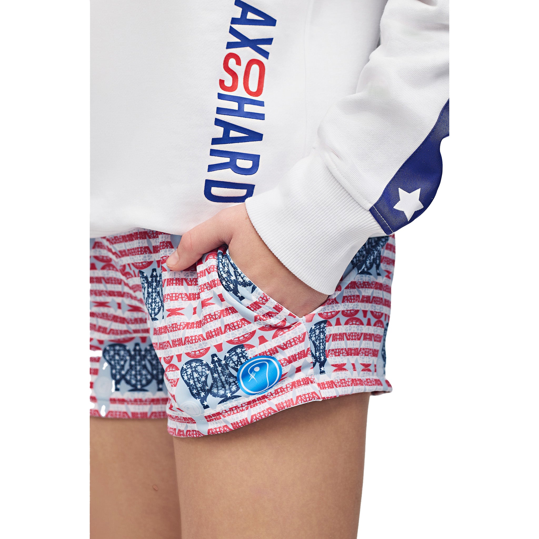 girls performance lacrosse shorts with pockets american flag