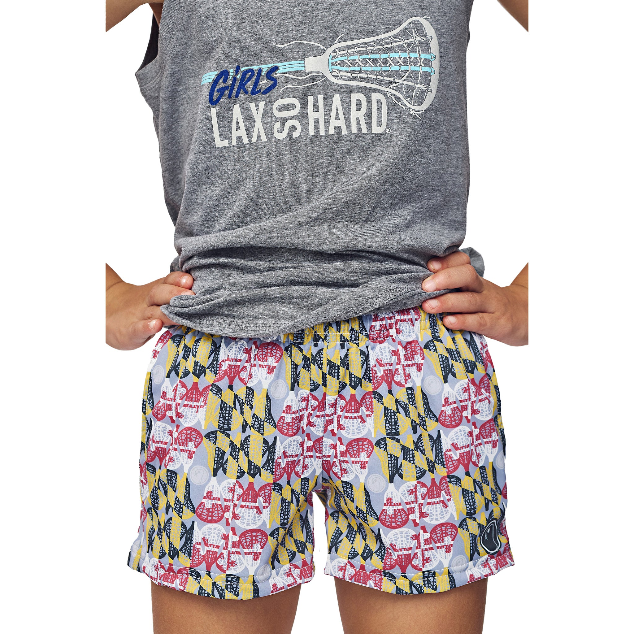girls lacrosse shorts Maryland flag youth performance