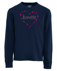 Girls Lacrosse Heart Long Sleeve T-Shirt - Navy