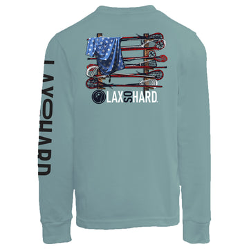 Kids Lacrosse Stick American Flag Long Sleeve T-Shirt - Mint