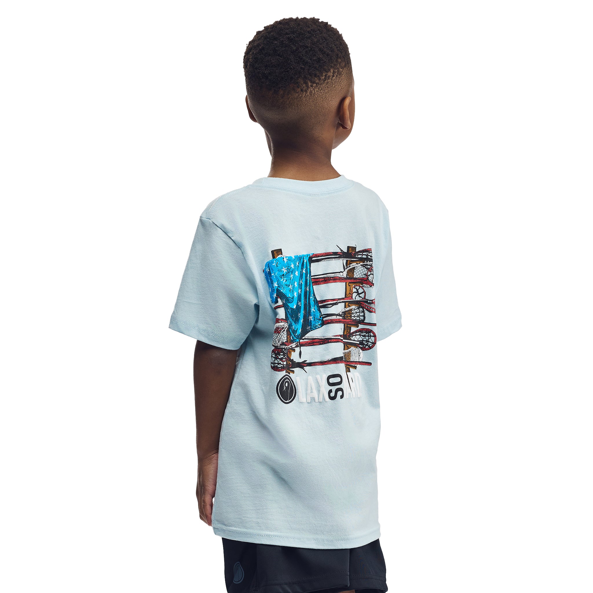 Kids Lacrosse Stick American Flag T-Shirt - Blue