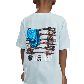 Kids Lacrosse Stick American Flag T-Shirt - Blue