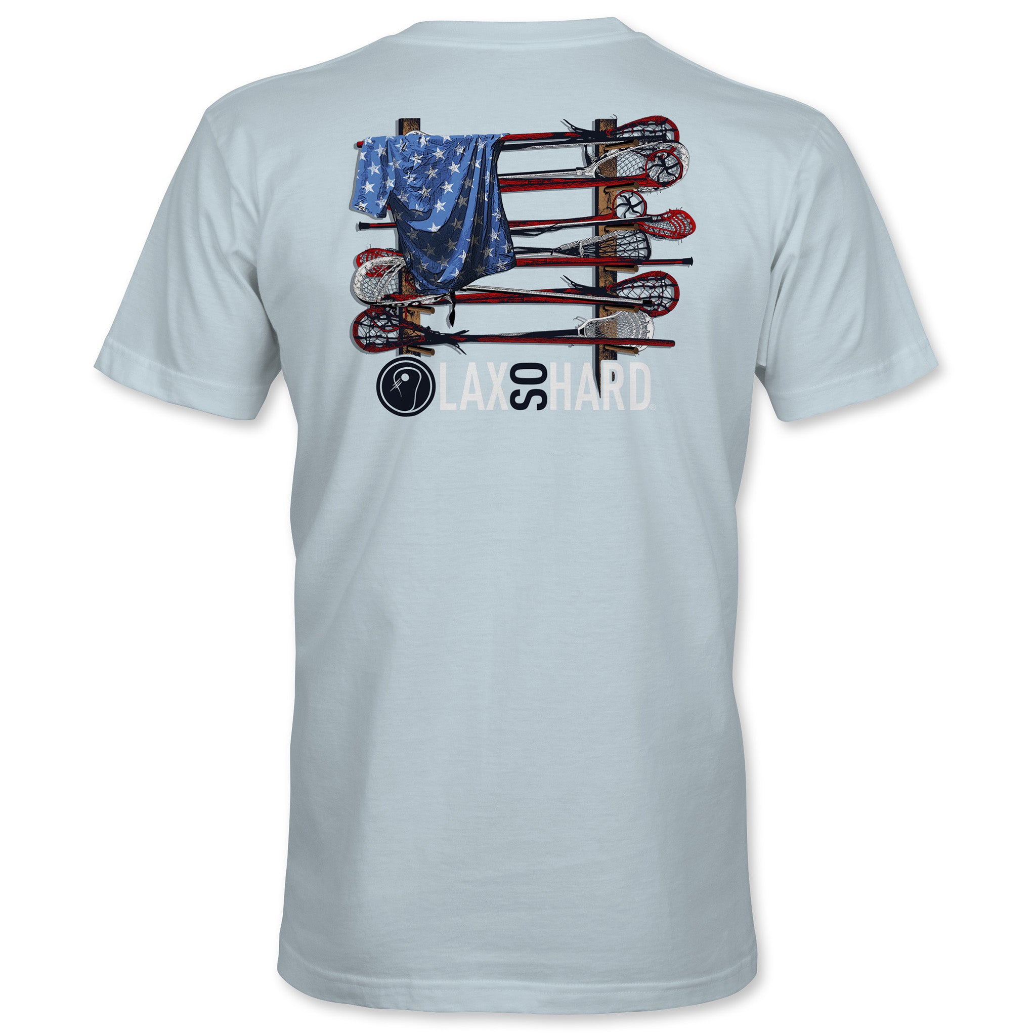 Kids Lacrosse Stick American Flag T-Shirt - Blue