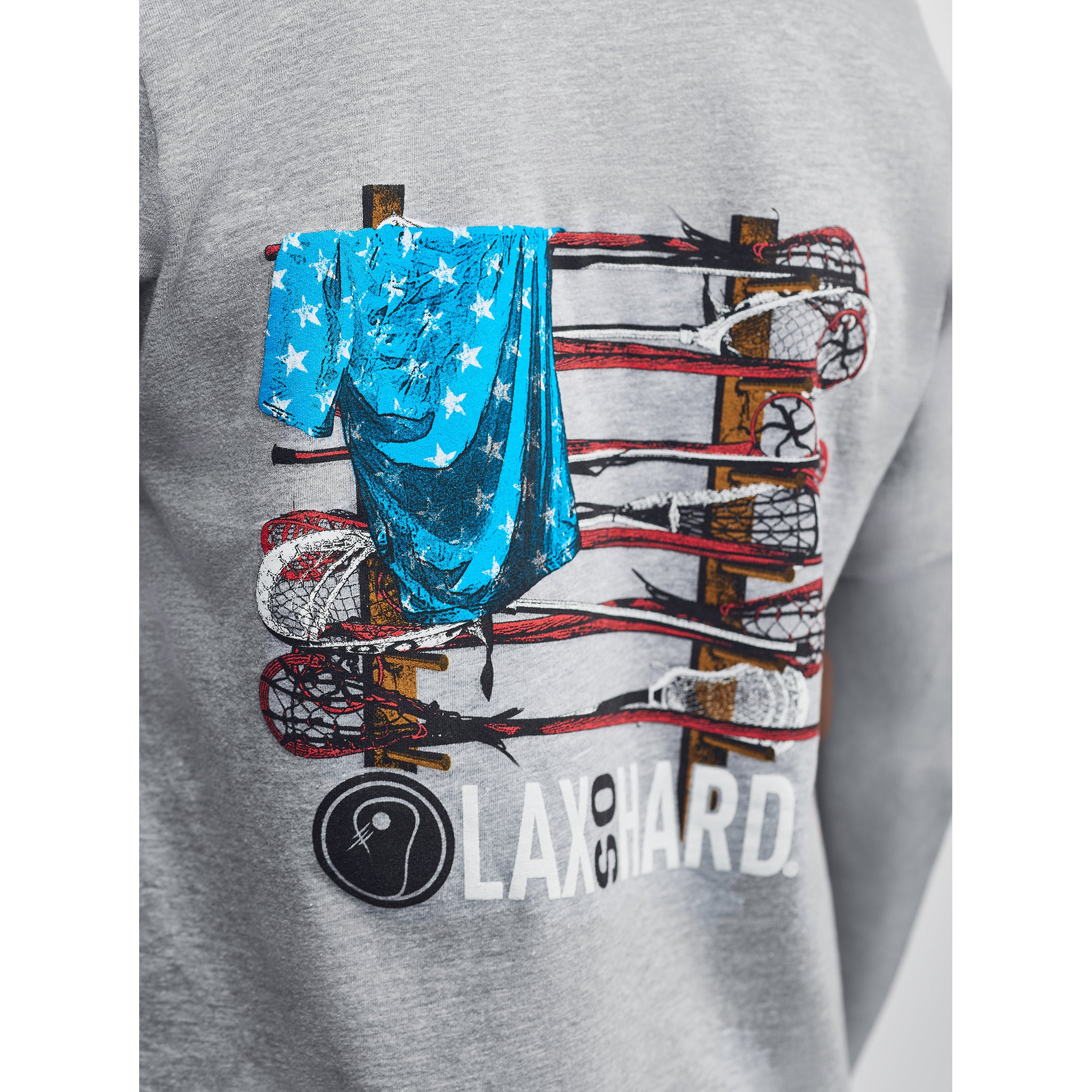 Kids Lacrosse Stick American Flag T-Shirt - Gray