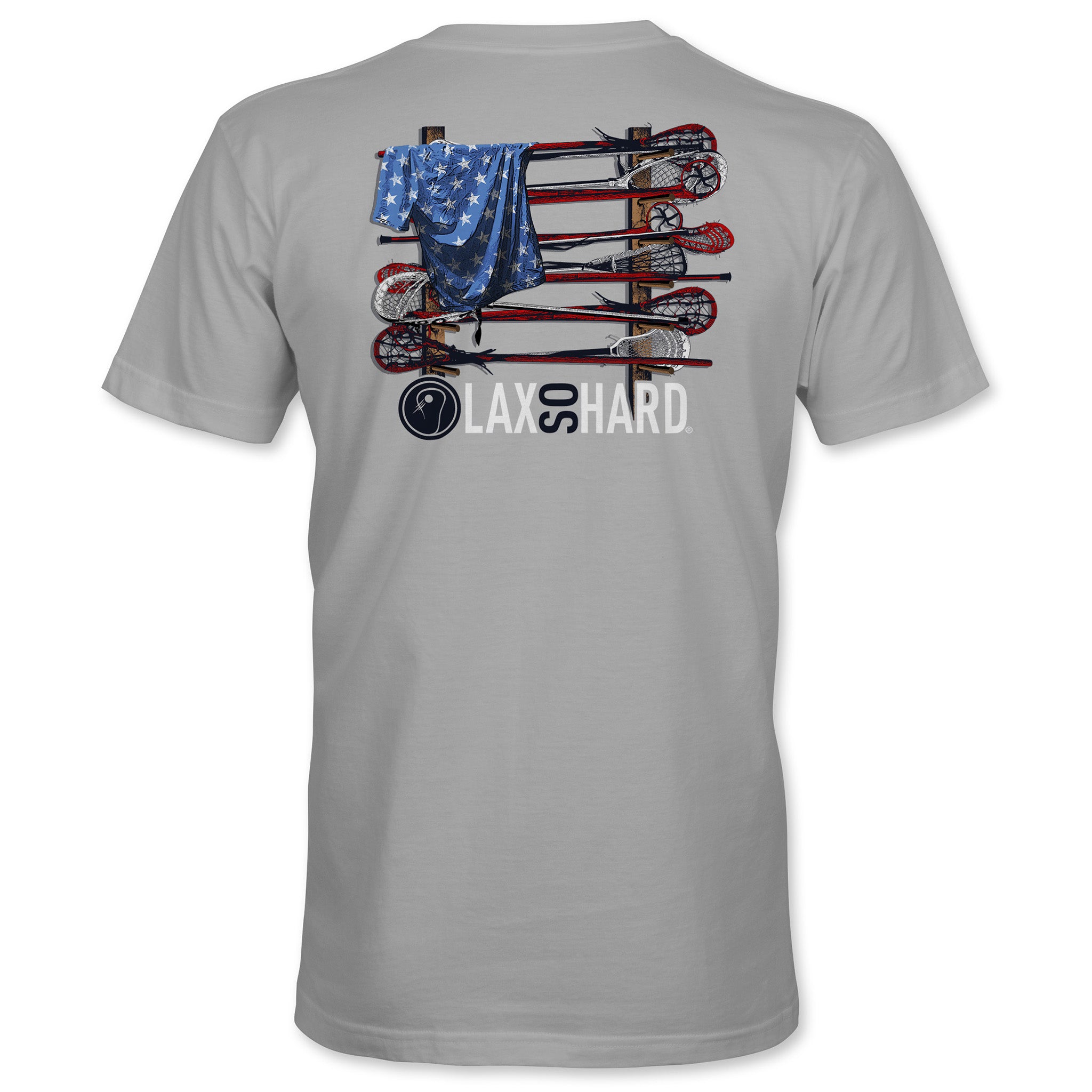Kids Lacrosse Stick American Flag T-Shirt - Gray