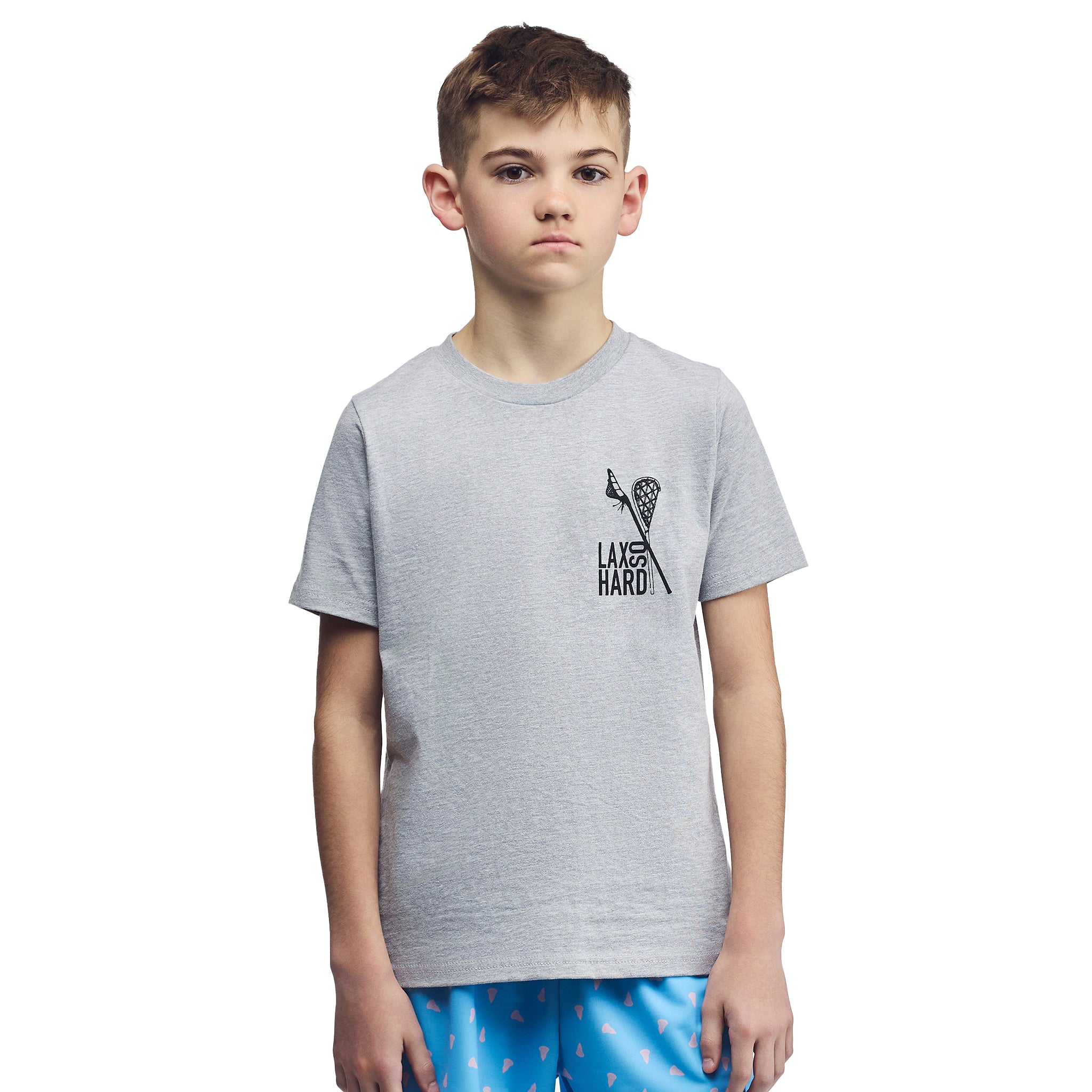 Kids Lacrosse Stick American Flag T-Shirt - Gray