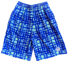 Boys Graphic Plaid Lacrosse Shorts - Blue