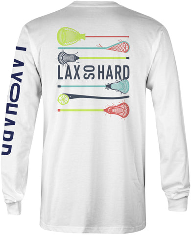 Boys Lacrosse Stick Colors Long Sleeve T-Shirt - White