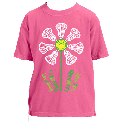 Girls Glitter Flower Lacrosse T-Shirt - Pink